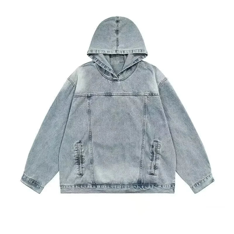 Vintage Denim Hoodie for Women – Harajuku Streetwear Jean Pullover Sweatshirt