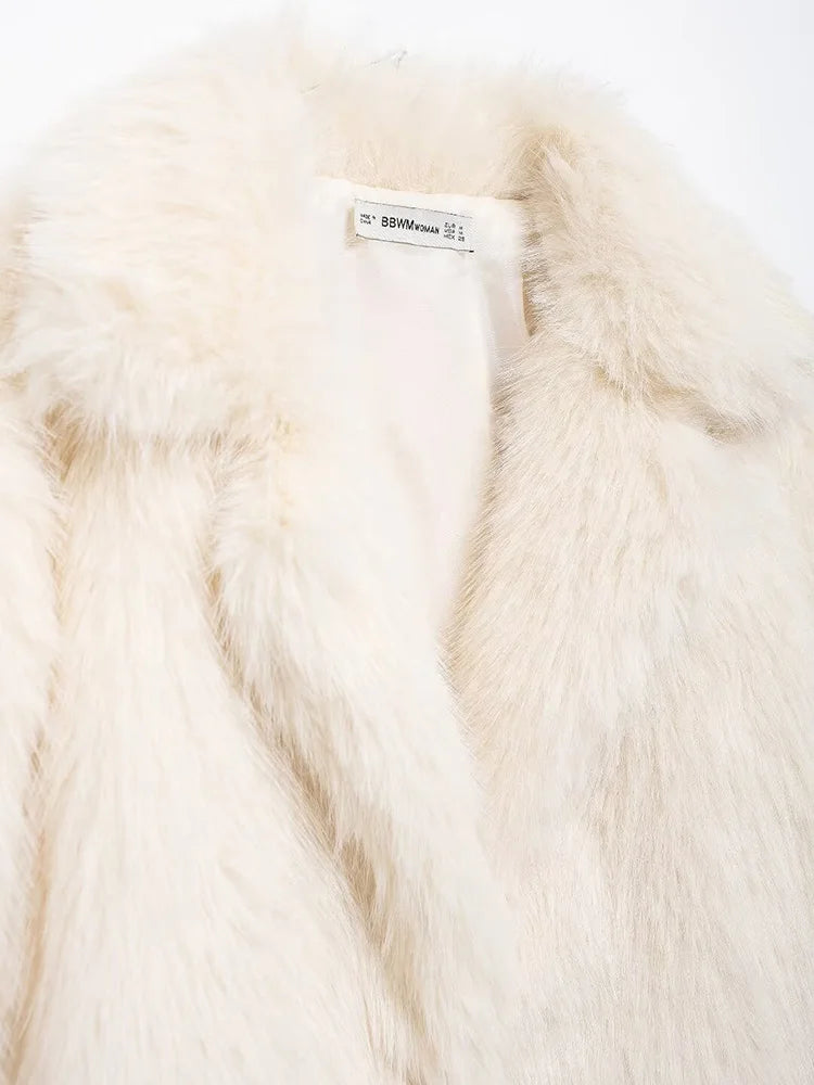 Autumn Winter Fashion Chic Beige Faux Fur Jackets