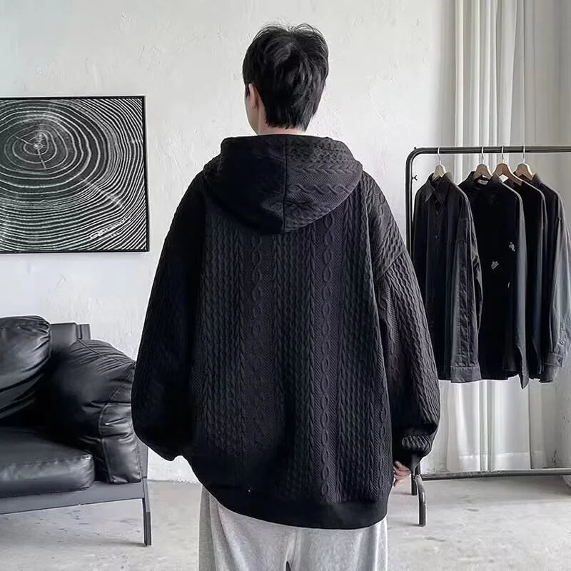 Korean Waffle Zipper Hoodie – Men’s Plaid Streetwear