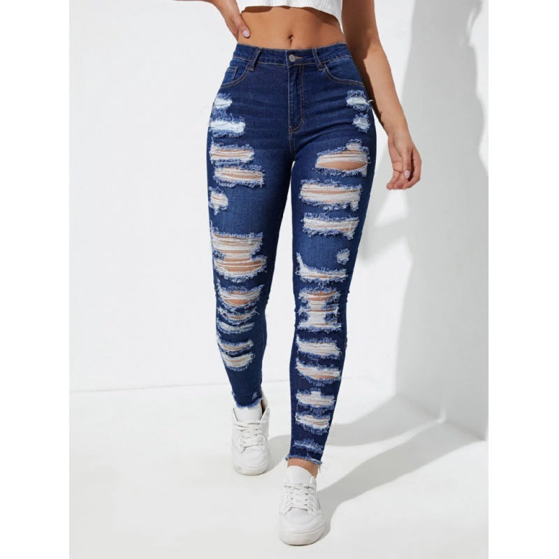 All-Match High-Waist Skinny Denim Trousers – Flattering Full-Length Jeans