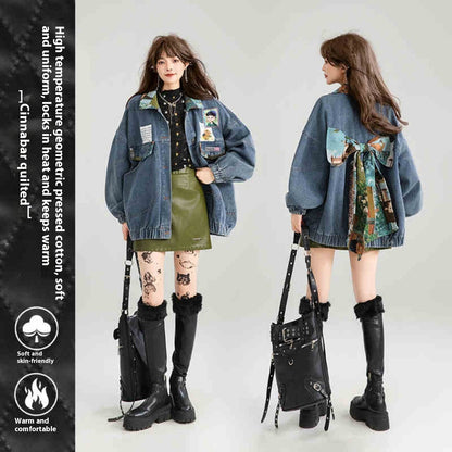 Artistic Denim Jacket for Women – Casual Streetwear Coats & Jackets in Blue Green Denim 2025