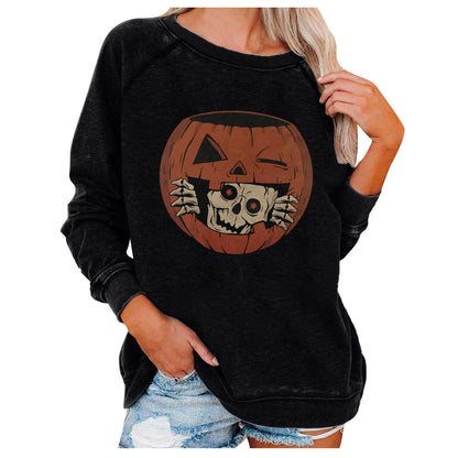 Halloween Graphic Sweatshirt for Women – Loose Casual Printed Pullover Top