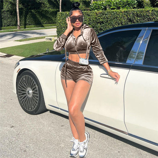 High Waist Shorts & Long Sleeve Top Two-Piece Outfit Set | Trendy Style 2025 Aesthetic