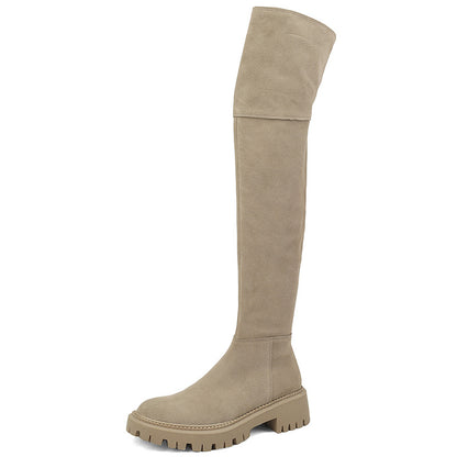 Genuine Leather Frosted Over-the-Knee Boots | Unisex Tall Suede Autumn Boots