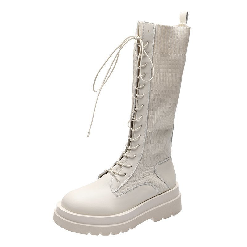 Trendy High Heel Cross Laced Up Mid Calf Boots