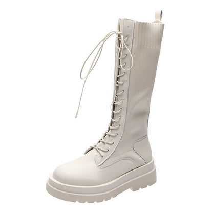 Trendy High Heel Cross Laced Up Mid Calf Boots