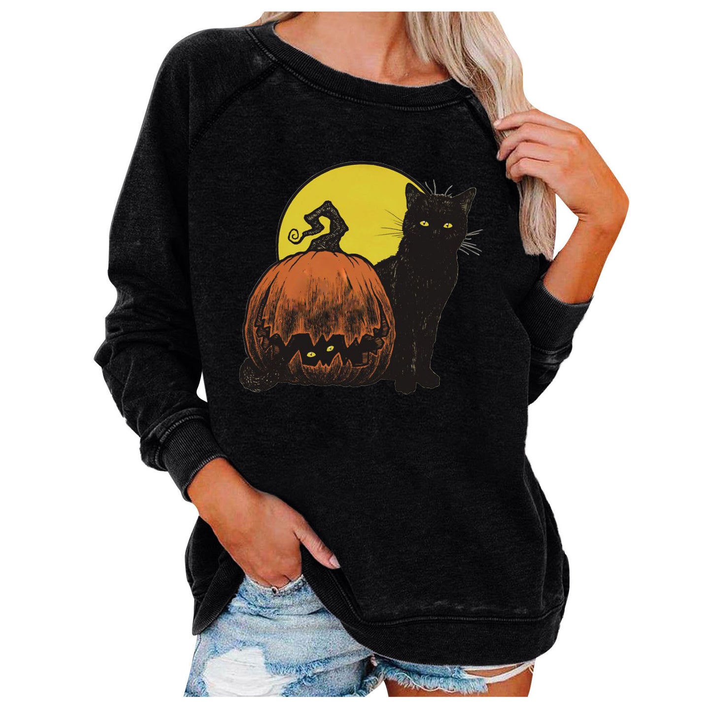 Halloween Graphic Sweatshirt for Women – Loose Casual Printed Pullover Top