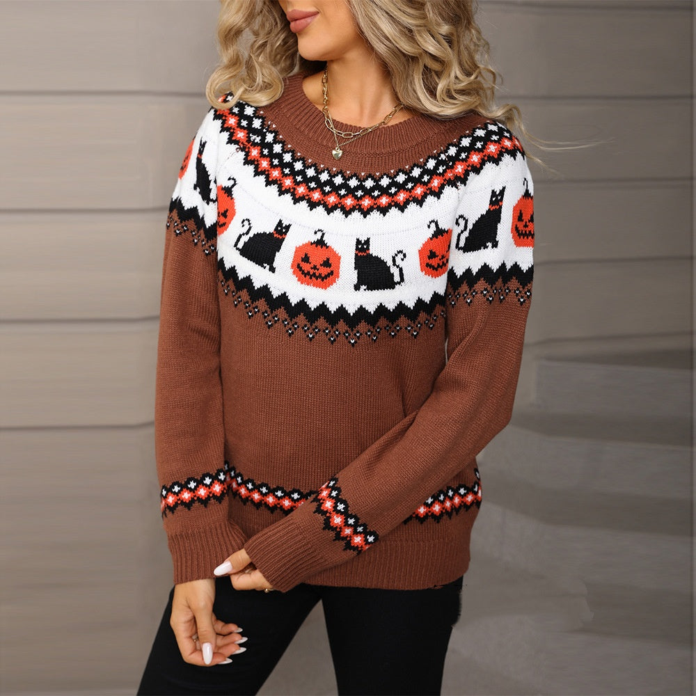 Womens Long Sleeve Autumn Winter Christmas Sweater Vintage Red Jacquard Knit Boho Tassel Jumper Pullover