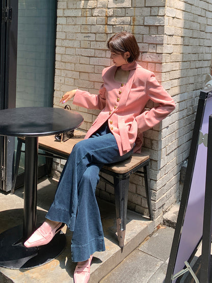 Korean Style Suit Jacket for Women – Pink Belted Blazer | Elegant Commute Coats 2025
