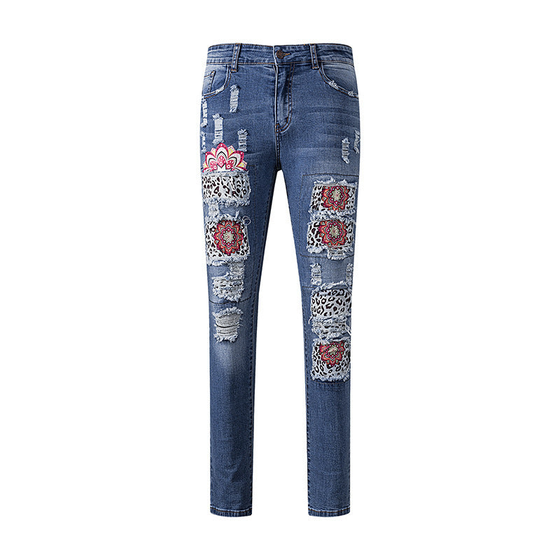 Womens 4XL Plus Size Moon Sun Star Printed Jeans