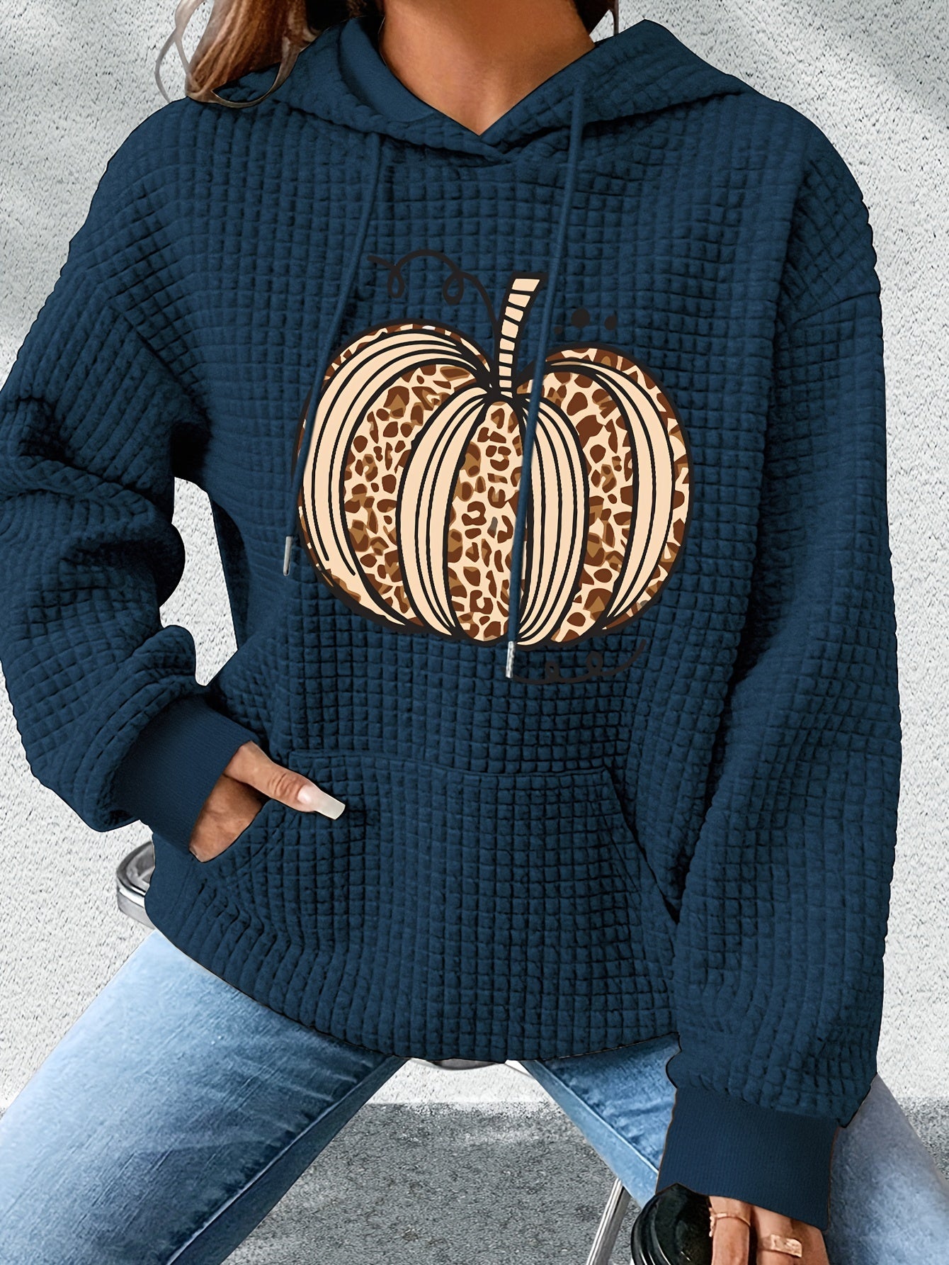 Cozy Pumpkin Print Hoodie for Women – Cute Halloween Pullover Sweatshirt for Fall/Winter Casual Style