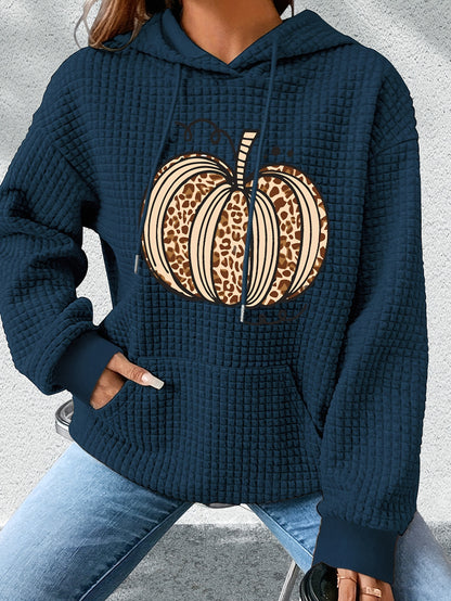 Cozy Pumpkin Print Hoodie for Women – Cute Halloween Pullover Sweatshirt for Fall/Winter Casual Style