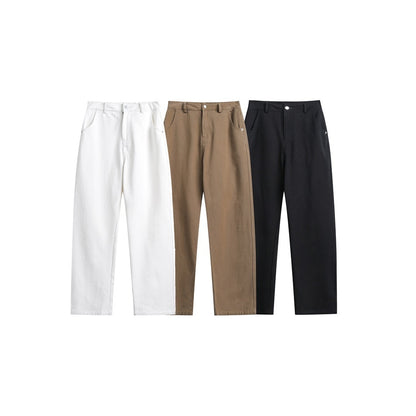 Unisex Loose Straight Trousers – Mid-Rise Cotton Casual & Streetwear Pants