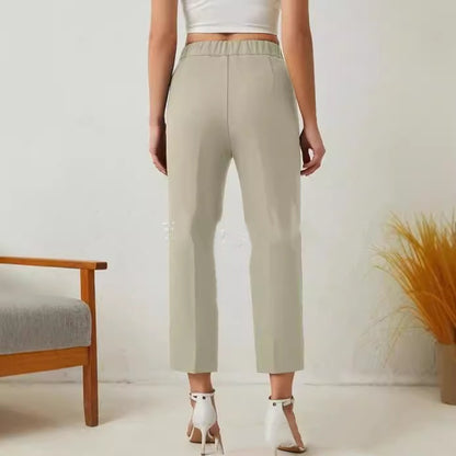 Elegant High Waisted Beige Trousers Stylish Office Fashion