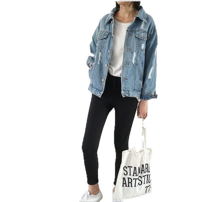 Women Frayed Ripped Denim Jacket