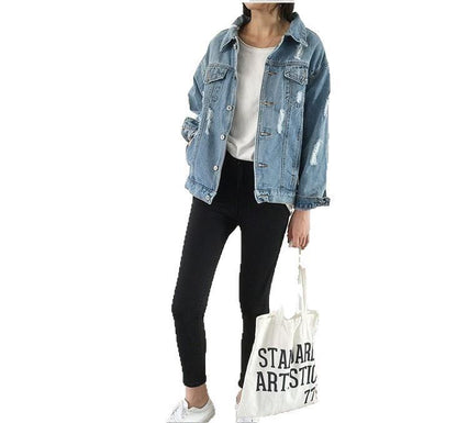 Women Frayed Ripped Denim Jacket