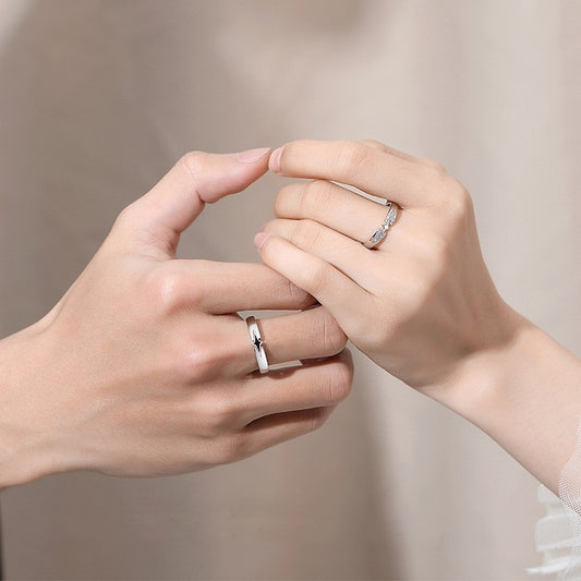 Star-Shaped Couple Rings – Adjustable Copper Rings with Diamond Accents, Unique Matching Jewelry