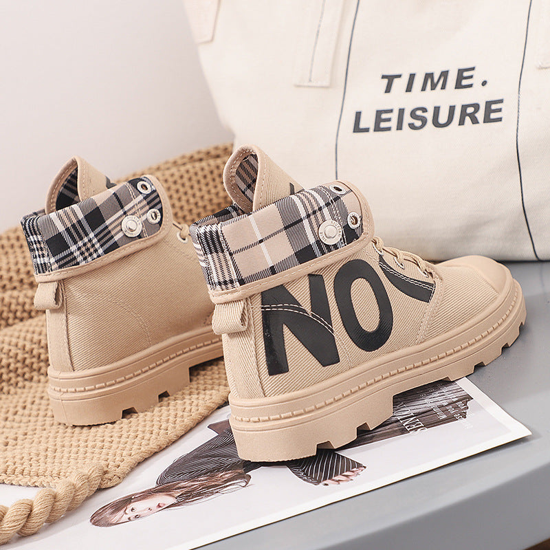 High Top Girls’ Canvas Boots | Streetwear Fashion Boots with Chunky Sole