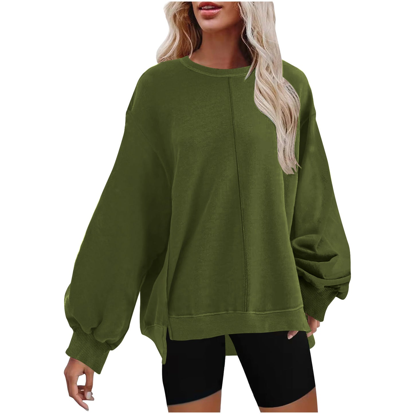 Minimal Solid Color Sweatshirts – Round Neck Raglan Sleeve Top for Women