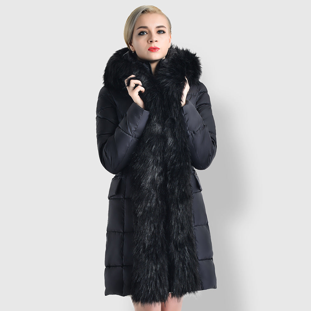 Womens Fur Collar Warm Inside Zipper Winter Parka Coat
