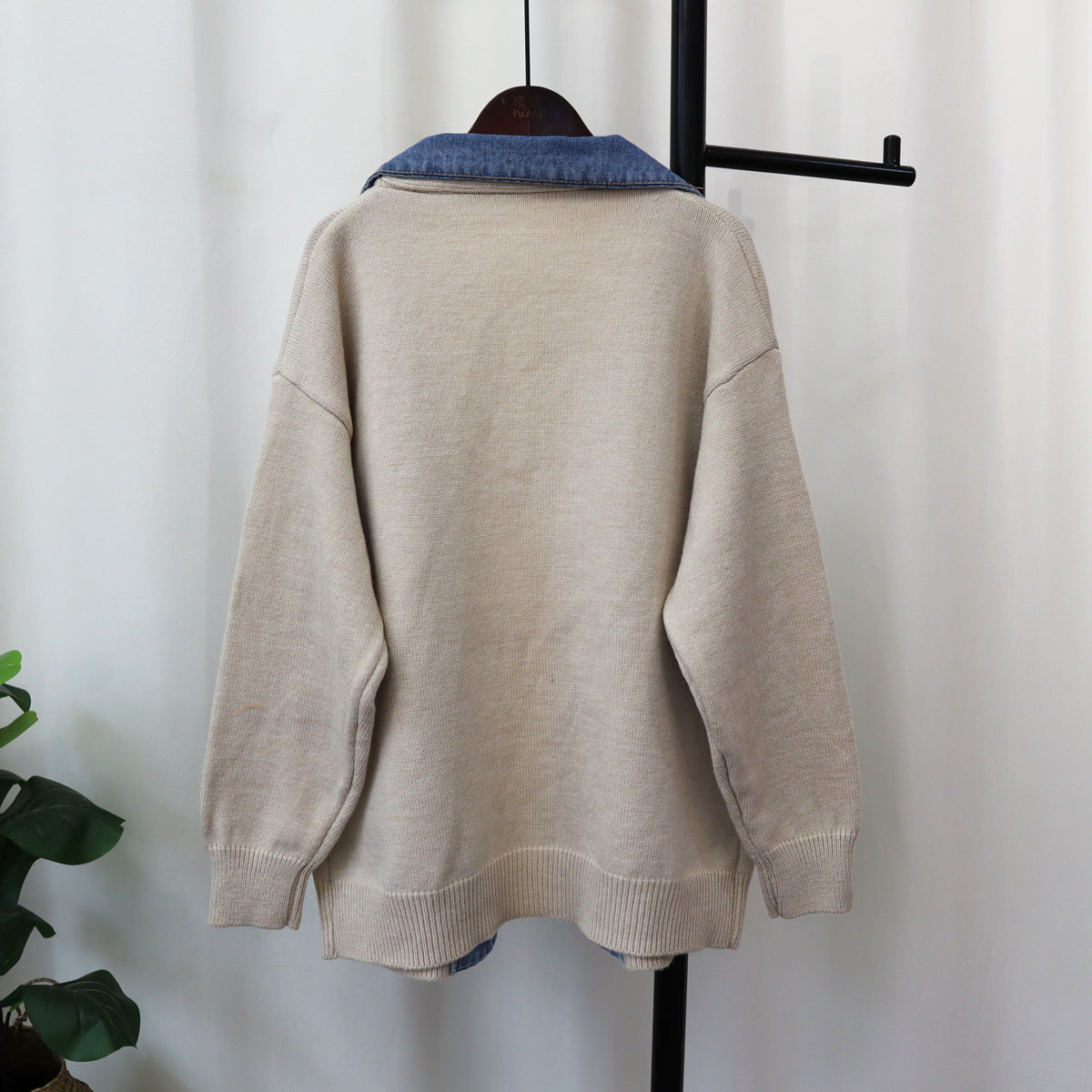 Urban Cool: Denim Stitching Knit Cardigan for Women