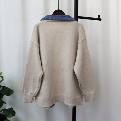 Urban Cool: Denim Stitching Knit Cardigan for Women