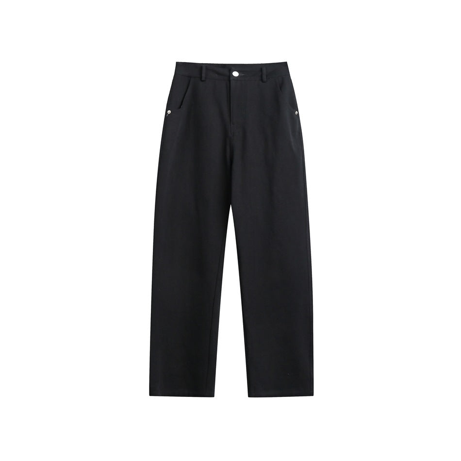 Unisex Loose Straight Trousers – Mid-Rise Cotton Casual & Streetwear Pants