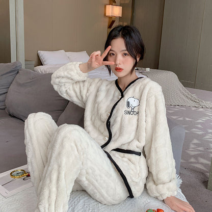 Thick Warm Winter Flannel Pajama Sets For Women