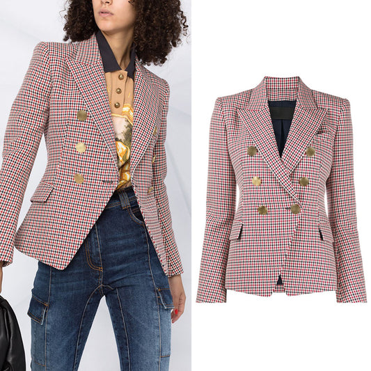 Pink Double Breasted Crop Blazer Jackets For Women