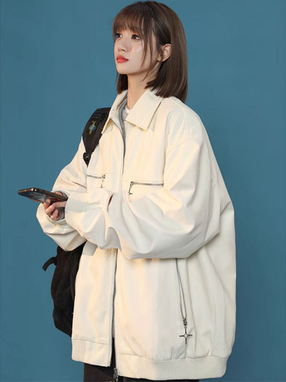 Women Turn Down Collar Gradient Leather Jackets