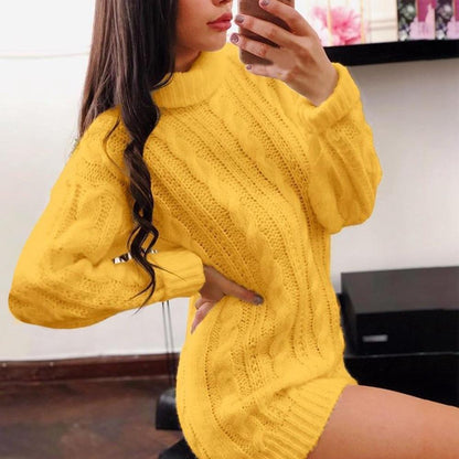 Autumn Winter Style Round Neck Long Sleeve Wrap Sweater Dresses