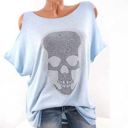 Edgy Skull Print Graphic Tee for Women – Urban Street Style Cotton T-Shirt