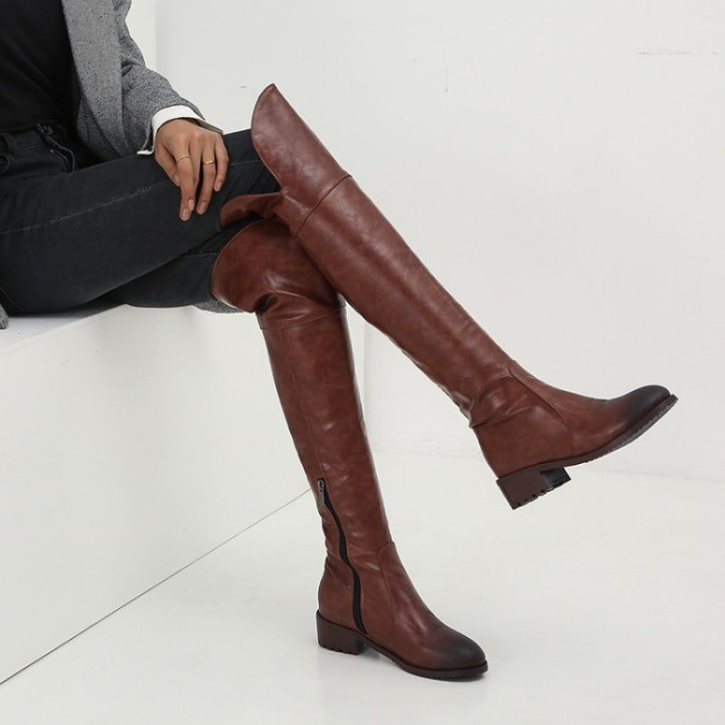 Over-the-Knee Flat Boots for Women | Stretch Thigh High Winter Boots with Square Heel