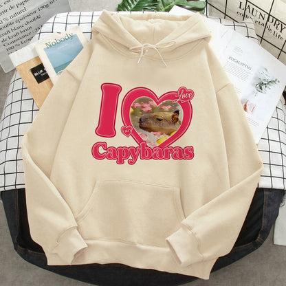 Capybara Print Hoodies – Korean Harajuku Hip Hop Style Pullover for Women