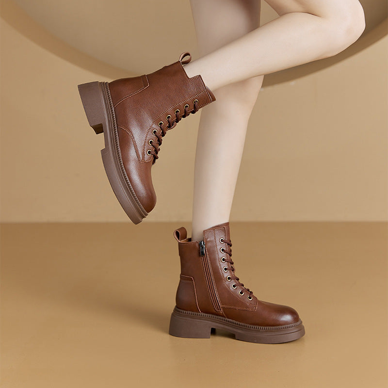 Flat Sole Genuine Leather Winter Ankle Boots
