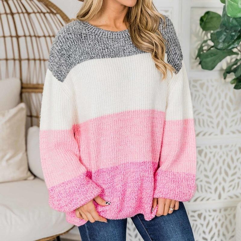 Cozy Striped Mohair Crewneck Sweater – Soft Loose Knit Pullover