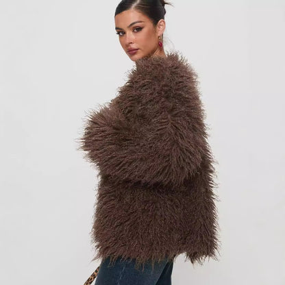 Faux Fur Warm Oversized Zip Up Fluffy Jacket