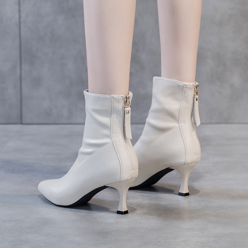 Buckle Strap Leather Thin Ankle Boots