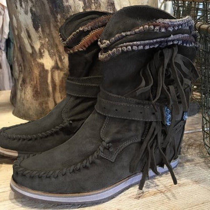 Lace Decoration Leather Winter Ankle Boots