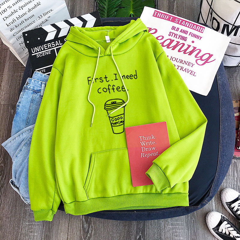 All-Match "First I Need Coffee" Fleece Hoodie