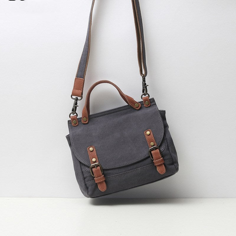 Vintage British Canvas Handbag Classic Structured Tote