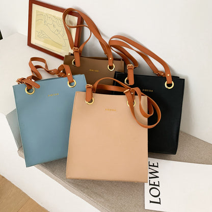 Durable PU Tote Bag Square Vertical Zipper Everyday
