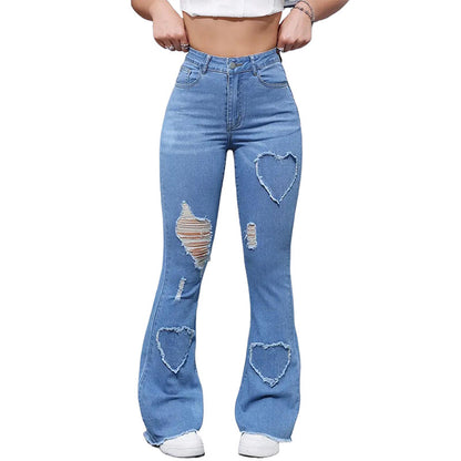 Casual Trend Blue Ripped Stretch Womens Jeans