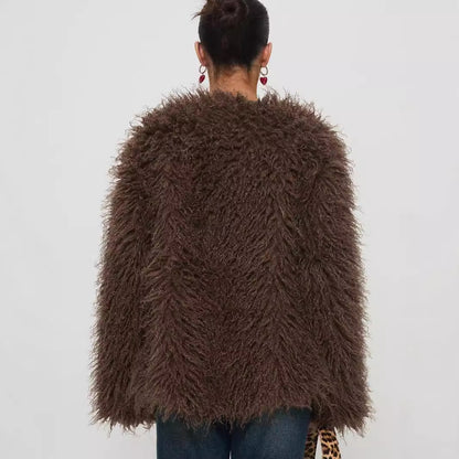 Faux Fur Warm Oversized Zip Up Fluffy Jacket