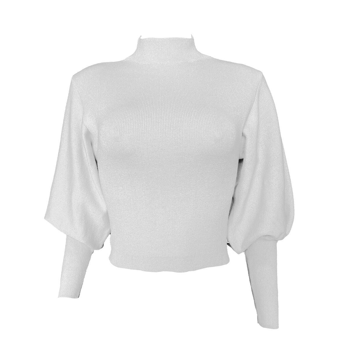 Solid Color Wool Turtleneck Sweater – Casual Knit Pullover with Lantern Sleeves