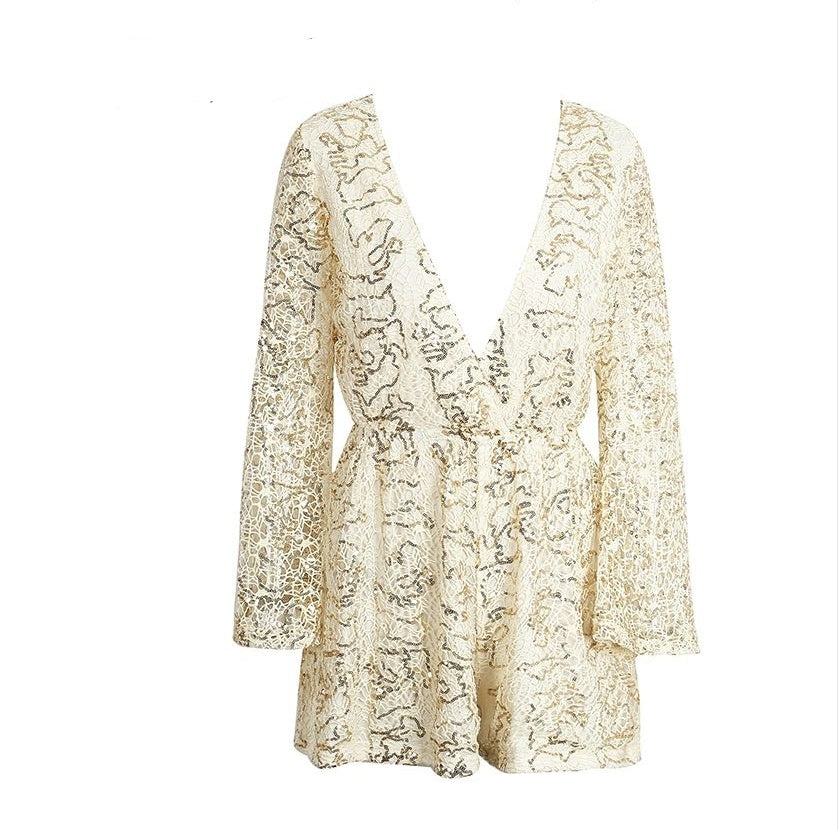 Lace V-Neck Short Romper for Women – Elegant Party & Night-Out Outfit