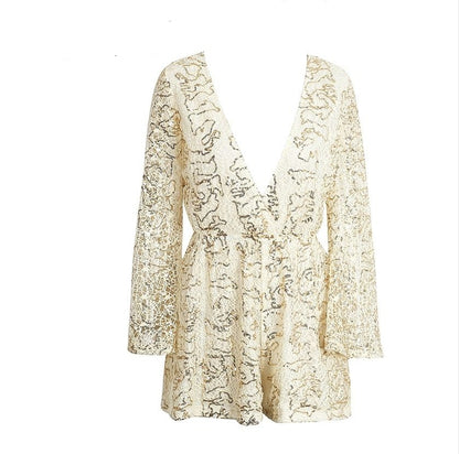 Lace V-Neck Short Romper for Women – Elegant Party & Night-Out Outfit