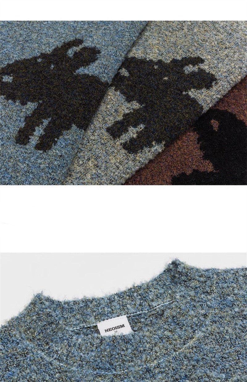 Loose Fit Polyester Knit for Teens Unisex Puppy Pattern Sweater