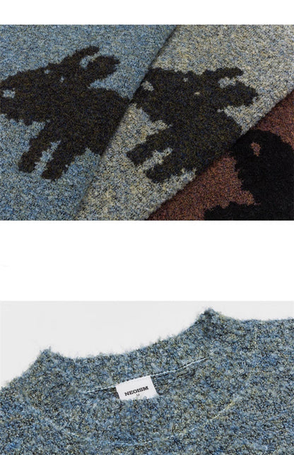 Loose Fit Polyester Knit for Teens Unisex Puppy Pattern Sweater