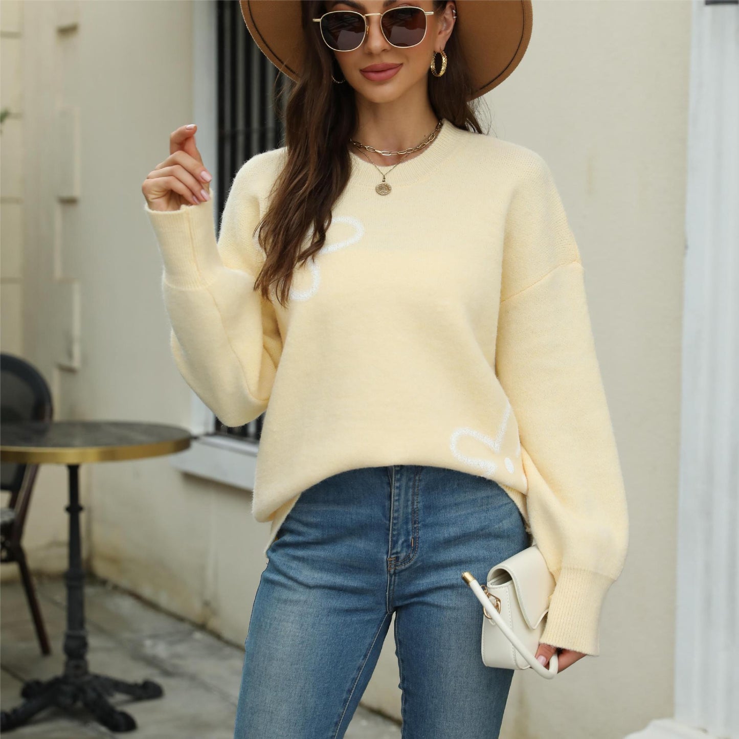 Artistic Loose Fit Sweater Women's Painted Print Acrylic Pullover